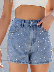 Hazel Blues® | Studded High Waist Denim Shorts
