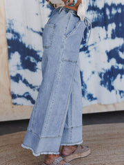 Hazel Blues® | Wide Leg Drawstring Raw Hem Jeans