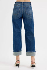 Hazel Blues® | RISEN Slouchy Crop Barrel Cuffed Jeans