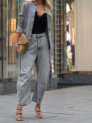 Hazel Blues® | Long Sleeve Top and Wide Leg Jeans Denim Set