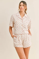 Hazel Blues® | MABLE Polka Dot Collar Crop Top and Short Lounge Set