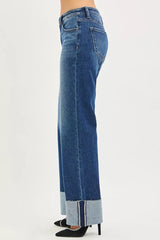 Hazel Blues® | RISEN Mid Rise Wide Straight Jeans With Wide Cuff