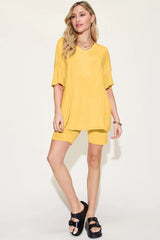 Hazel Blues® | Basic Bae Bamboo V-Neck Drop Shoulder T-Shirt and Shorts Set