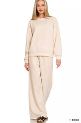 Hazel Blues® | Zenana Scuba Crewneck Pullover and Pants Set