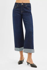 Hazel Blues® | RISEN Mid Rise Fit Ankle Wide Roll Up Jeans