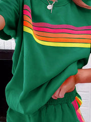 Hazel Blues® | Rainbow Striped Round Neck Top and Shorts Set