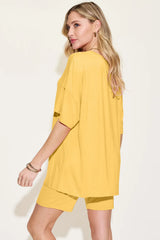 Hazel Blues® | Basic Bae Bamboo V-Neck Drop Shoulder T-Shirt and Shorts Set