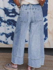 Hazel Blues® | Wide Leg Drawstring Raw Hem Jeans