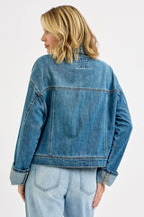 Hazel Blues® | RISEN Oversized Cargo Pocket Denim Jacket with Cuffed Sleeves
