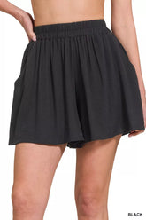 Hazel Blues® | Zenana Woven Elastic Band Shorts With Pocket