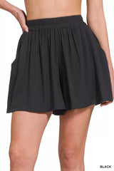 Hazel Blues® | Zenana Woven Elastic Band Shorts With Pocket
