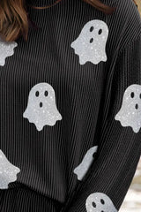 Hazel Blues® | Glitter Ghost Round Neck Long Sleeve Top and Shorts Set
