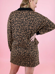 Hazel Blues® | Leopard Print Half Zip Pullover & Drawstring Skirt Set