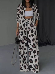 Hazel Blues® | Leopard Print Relaxed Fit Shirt and Pants Two-Piece Set