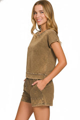 Hazel Blues® | Zenana Premium Cotton Washed Sleeveless Top & Shorts Set