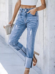 Hazel Blues® | High Waist Distressed Straight Leg Jeans
