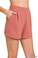 Hazel Blues® | Zenana Woven Airflow Back Elastic Waist Shorts