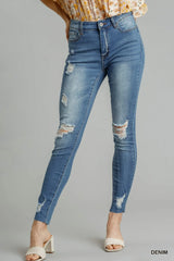 Hazel Blues® | Umgee Distressed Skinny Jeans with Edge Detail