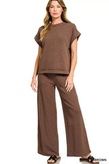 Hazel Blues® | Zenana Cotton Slub Short Sleeve Tee and Pants Set