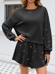 Hazel Blues® | Pearl Embellished Round Neck Top and Skort Set