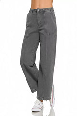 Hazel Blues® | Zenana Straight Leg Utility Pocket Jeans