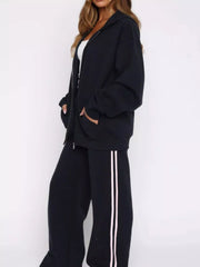 Hazel Blues® | Zip Up Hoodie and Striped Pants Set