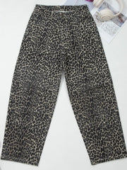 Hazel Blues® | Leopard Print High Waist Barrel Jeans