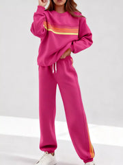 Hazel Blues® | Striped Round Neck Sweatshirt and Pants Set