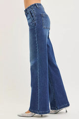 Hazel Blues® | RISEN High Rise Wide Leg Slanted Pocket Jeans