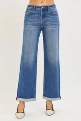 Hazel Blues® | RISEN High Rise Relaxed Fit Ankle Straight Cuff Jeans
