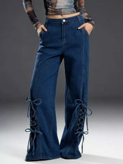 Hazel Blues® | Lace-Up Wide Leg Jeans