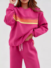 Hazel Blues® | Striped Round Neck Sweatshirt and Pants Set