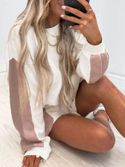 Hazel Blues® | Color Block Patchwork Drop Shoulder Pullover and Shorts Set