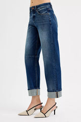 Hazel Blues® | RISEN Slouchy Crop Barrel Cuffed Jeans
