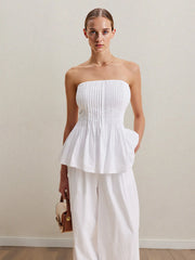 Hazel Blues® | Strapless Peplum Top and Wide Leg Pants Set