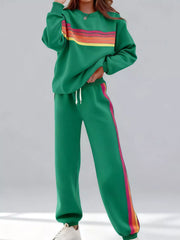 Hazel Blues® | Striped Round Neck Sweatshirt and Pants Set