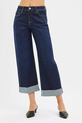 Hazel Blues® | RISEN Mid Rise Fit Ankle Wide Roll Up Jeans