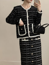 Hazel Blues® | Tweed Contrast Trim Jacket and Skirt Set