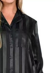 Hazel Blues® | Striped Feather Trim Shirt and Shorts Lounge Set