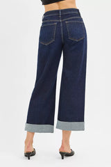 Hazel Blues® | RISEN Mid Rise Fit Ankle Wide Roll Up Jeans