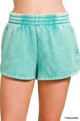 Hazel Blues® | Zenana Acid Washed Elastic Waistband Dolphin Shorts