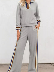 Hazel Blues® | Casual Striped Trim Top and Pants Set