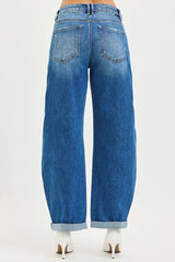 Hazel Blues® | RISEN Mid Rise Barrel Double Roll Up Jeans