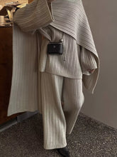 Hazel Blues® | 3-Piece Crew Neck Ribbed Sweater and Wide-Leg Pants Set with Scarf