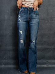 Hazel Blues® | Distressed High-Waisted Flare Jeans