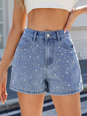 Hazel Blues® | Studded High Waist Denim Shorts
