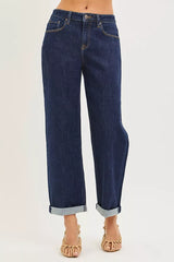 Hazel Blues® | RISEN Slouchy Cropped Boyfriend Jeans With Cuffed Hem
