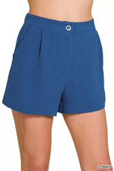 Hazel Blues® | Zenana Woven Airflow Back Elastic Waist Shorts