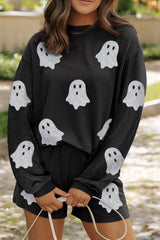Hazel Blues® | Glitter Ghost Round Neck Long Sleeve Top and Shorts Set