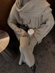Hazel Blues® | 3-Piece Crew Neck Ribbed Sweater and Wide-Leg Pants Set with Scarf